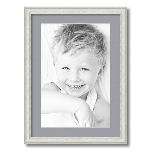 ArtToFrames 16x22 Matted Picture Frame with 12x18 Single Mat Photo Opening Framed in 1.25 Off White Wash on Ash and 2 Silver Mat (FWM-4098-16x22)