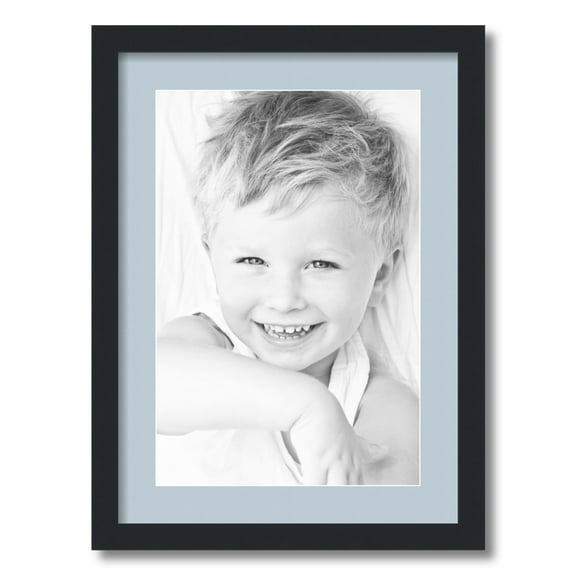 ArtToFrames 16x22 Matted Picture Frame with 12x18 Single Mat Photo Opening Framed in 1.25 Satin Black and 2 Baby Blue Mat (FWM-3926-16x22)