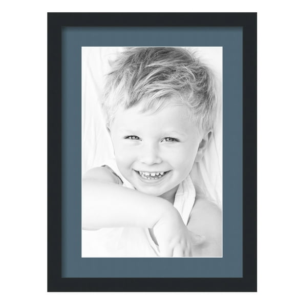 ArtToFrames 16x22" Matted Picture Frame with 12x18" Single Mat Photo Opening Framed in 1.25" Satin Black and 2" Dutch Blue Mat (FWM-3926-16x22)