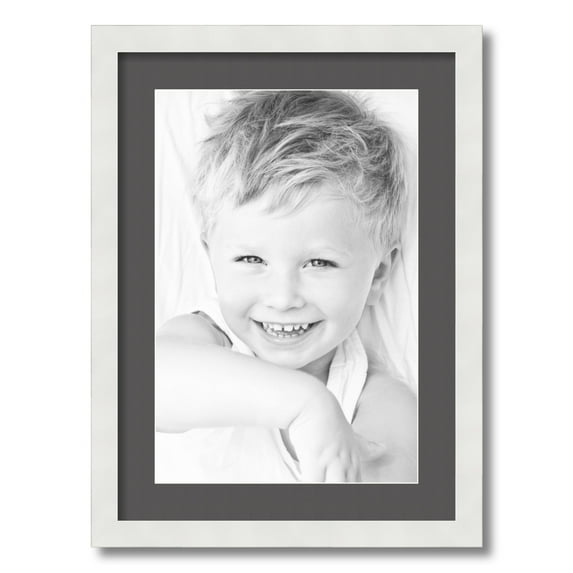 ArtToFrames 16x22" Matted Picture Frame with 12x18" Single Mat Photo Opening Framed in 1.25" Satin White Frame and 2" Charcoal Mat (FWM-3966-16x22)