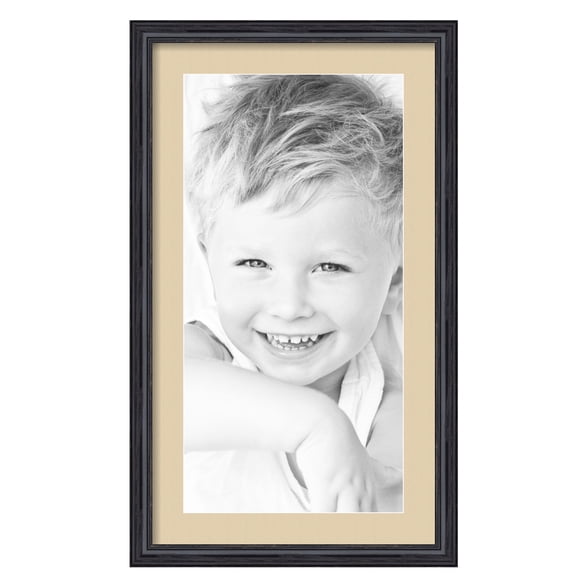 ArtToFrames 16x28" Matted Picture Frame with 12x24" Single Mat Photo Opening Framed in 1.25" Black Stain on Solid Red Oak and 2" Seaside Mat (FWM-4083-16x28)