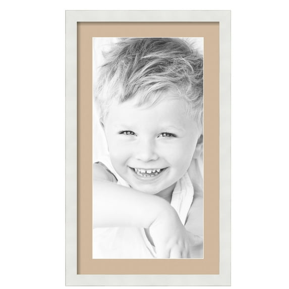 ArtToFrames 16x28" Matted Picture Frame with 12x24" Single Mat Photo Opening Framed in 1.25" Satin White Frame and 2" Scotch Mist Mat (FWM-3966-16x28)