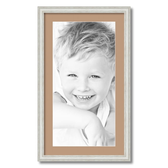 ArtToFrames 16x28 Matted Picture Frame with 12x24 Single Mat Photo Opening Framed in 1.25 Off White Wash on Ash and 2 Desert Sand Mat (FWM-4098-16x28)