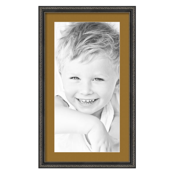 ArtToFrames 16x28" Matted Picture Frame with 12x24" Single Mat Photo Opening Framed in 1.25" Antique Black and 2" El Dorado Mat (FWM-5106-16x28)