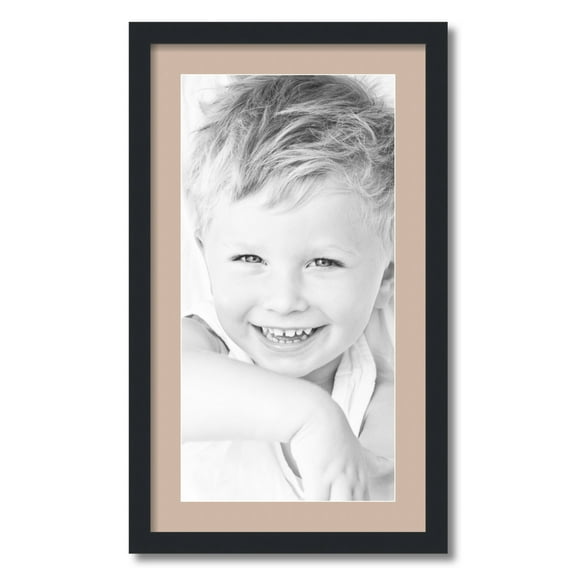 ArtToFrames 16x28 Matted Picture Frame with 12x24 Single Mat Photo Opening Framed in 1.25 Satin Black and 2 Grey Beige Mat (FWM-3926-16x28)