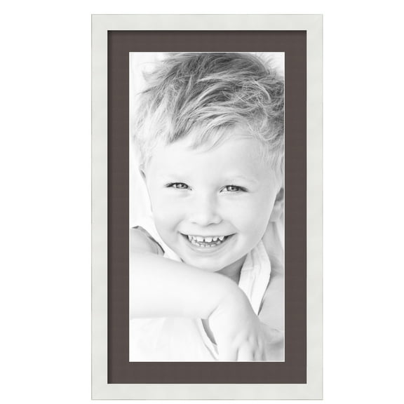 ArtToFrames 16x28" Matted Picture Frame with 12x24" Single Mat Photo Opening Framed in 1.25" Satin White Frame and 2" Chestnut Mat (FWM-3966-16x28)