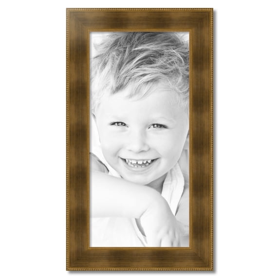 ArtToFrames 16x34" Streaked Gold with Beeds Picture Frame, Gold Wood Poster Frame, with Regular Acrylic and 2 (FBPL-5172)