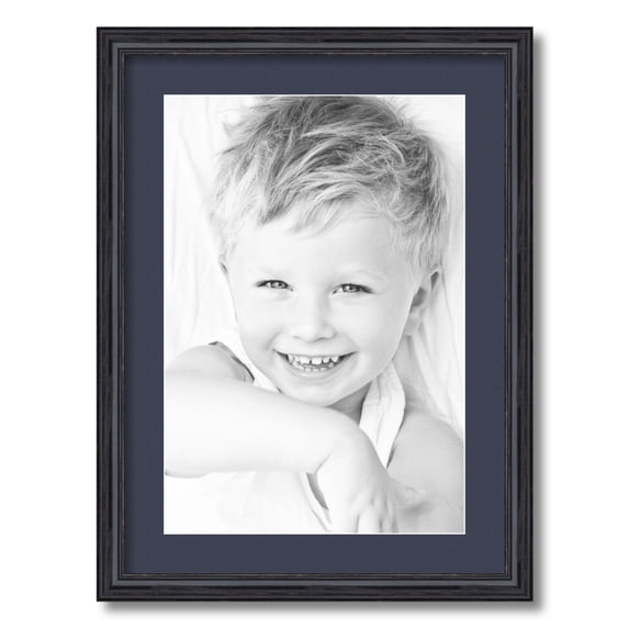 ArtToFrames 17x23 Matted Picture Frame with 13x19 Single Mat Photo Opening Framed in 1.25 Black Stain on Solid Red Oak and 2 Blue Jay Mat (FWM-4083-17x23)