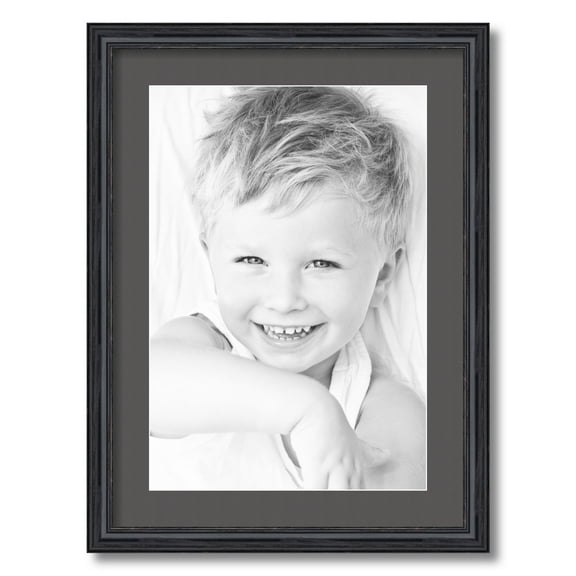 ArtToFrames 17x23" Matted Picture Frame with 13x19" Single Mat Photo Opening Framed in 1.25" Black Stain on Solid Red Oak and 2" Charcoal Mat (FWM-4083-17x23)