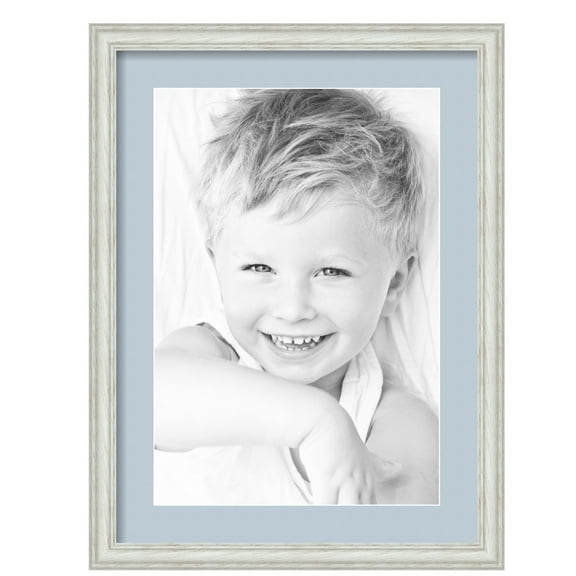 ArtToFrames 17x23" Matted Picture Frame with 13x19" Single Mat Photo Opening Framed in 1.25" Off White Wash on Ash and 2" Baby Blue Mat (FWM-4098-17x23)