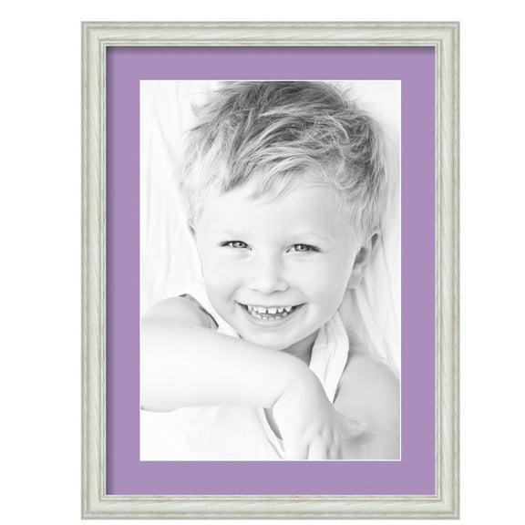 ArtToFrames 17x23" Matted Picture Frame with 13x19" Single Mat Photo Opening Framed in 1.25" Off White Wash on Ash and 2" Lavender Mist Mat (FWM-4098-17x23)