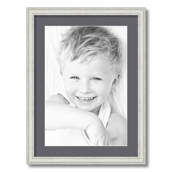 ArtToFrames 17x23 Matted Picture Frame with 13x19 Single Mat Photo Opening Framed in 1.25 Off White Wash on Ash and 2 Mountain Grey Mat (FWM-4098-17x23)