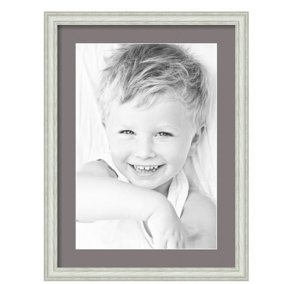 ArtToFrames 17x23" Matted Picture Frame with 13x19" Single Mat Photo Opening Framed in 1.25" Off White Wash on Ash and 2" Pewter Mat (FWM-4098-17x23)
