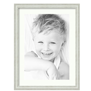 ArtToFrames 17x23" Matted Picture Frame with 13x19" Single Mat Photo Opening Framed in 1.25" Off White Wash on Ash and 2" Porcelain Mat (FWM-4098-17x23)