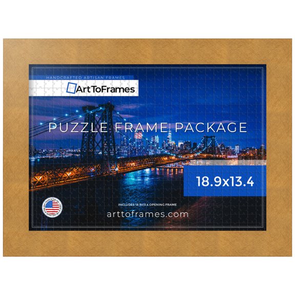 ArtToFrames 18.9x13.4 Inch - 48x34 CM Gold Puzzle Frame for 500 piece Puzzles.2.00 Inch Custom MDF Puzzle Frames, Metallic Gold - Comes with Regular Glass