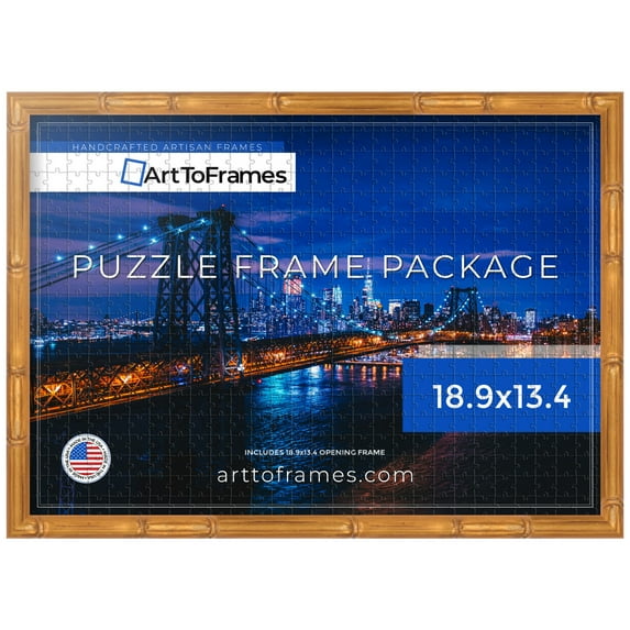 ArtToFrames 18.9x13.4 Inch - 48x34 CM Gold Puzzle Frame for 500 piece Puzzles.0.75 Inch Custom Wood Puzzle Frames, .75 - Comes with Regular Glass