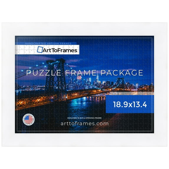 ArtToFrames 18.9x13.4 Inch - 48x34 CM White Puzzle Frame for 500 piece Puzzles.1.75 Inch Custom Wood Puzzle Frames, Contemporary White with Lip - Comes with Regular Glass