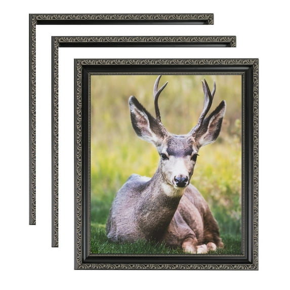 ArtToFrames 18" x 24" Antique Black Picture Frame, 18x24 inch Black Wood Poster Frame (WOM-5106), 3 Pack