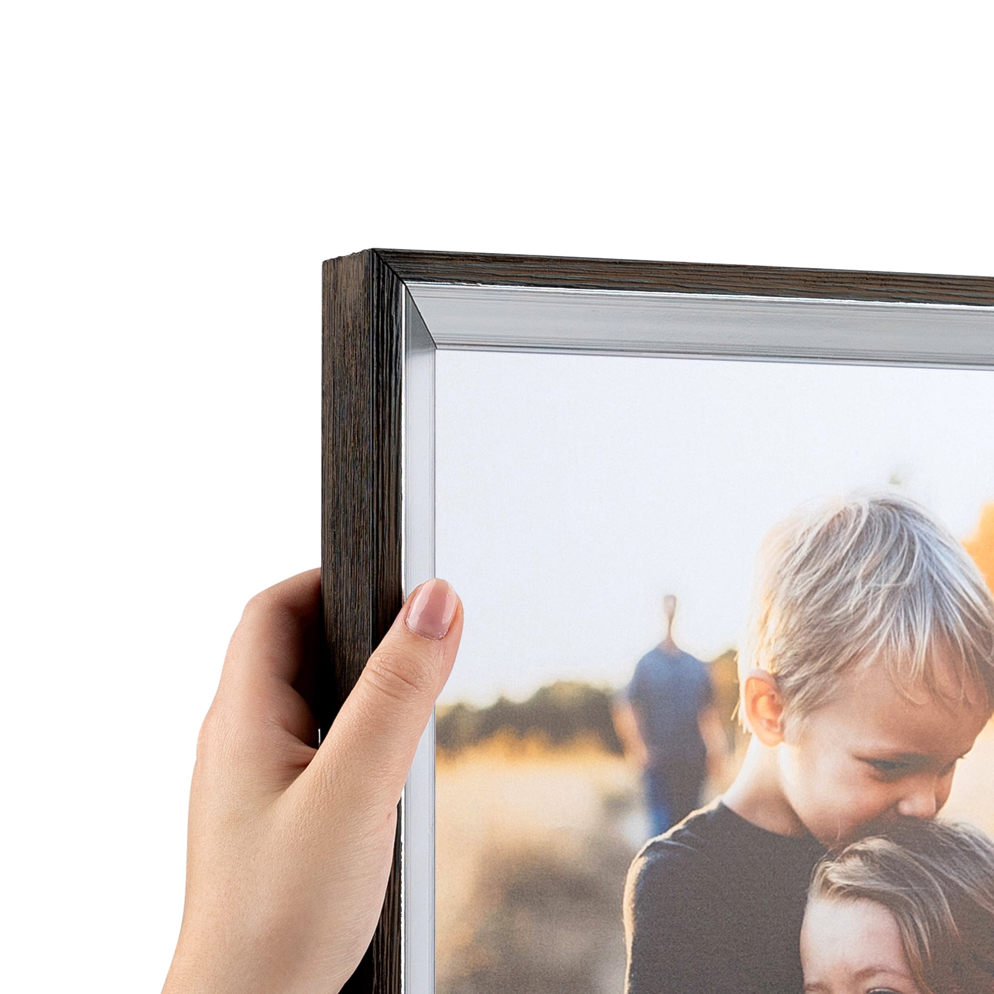 ArtToFrames 18" x 24" Silver with Stained Grey Picture Frame, 18x24 inch Silver Wood Poster Frame (WOM-4767)