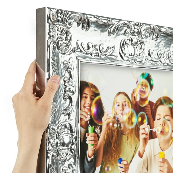 ArtToFrames 18" x 31" Platinum Baroque Luxe Picture Frame, 18x31 inch Silver Wood Poster Frame (WOM-5265), Pack
