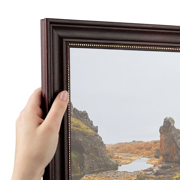 ArtToFrames 18" x 38" Cherry Stain with Gold Beads Picture Frame, 18x38 inch Red Wood Poster Frame (WOM-4140)