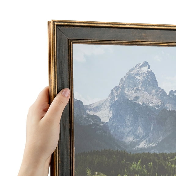 ArtToFrames 18" x 39" Black Panel With Gold Lip Picture Frame, 18x39 inch Multi Wood Poster Frame (WOM-5092),  Pack