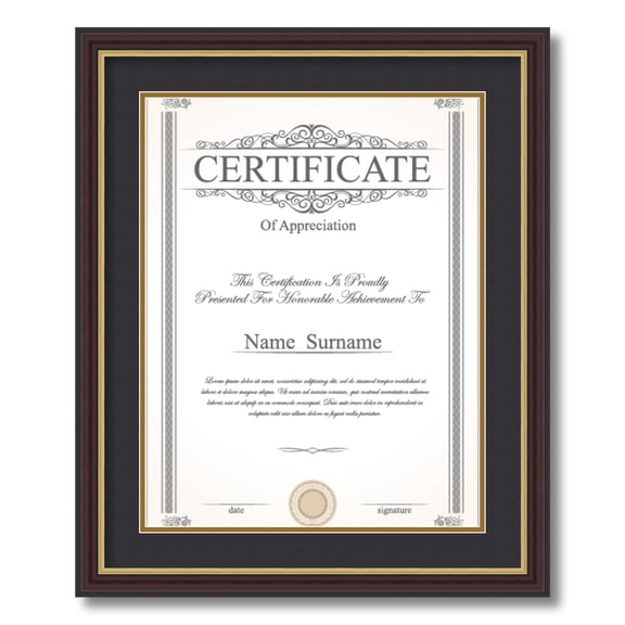 ArtToFrames 18x14 inch Diploma Frame - Framed in Mahogany and Gold Slope Frame with Black and Gold Mats, Comes with Regular Plexi Glass and Sawtooth Hanger for Wall Hanging (D-4447-18x14)