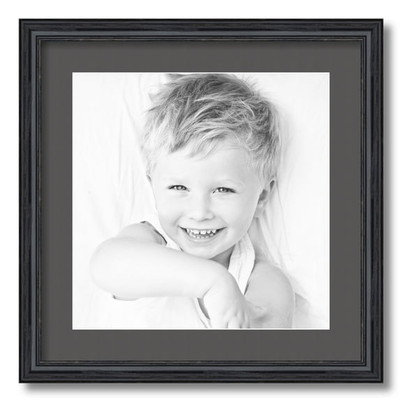 ArtToFrames 18x18" Matted Picture Frame with 14x14" Single Mat Photo Opening Framed in 1.25" Black Stain on Solid Red Oak and 2" Charcoal Mat (FWM-4083-18x18)