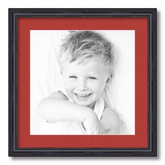 ArtToFrames 18x18 Matted Picture Frame with 14x14 Single Mat Photo Opening Framed in 1.25 Black Stain on Solid Red Oak and 2 Deep Red Mat (FWM-4083-18x18)