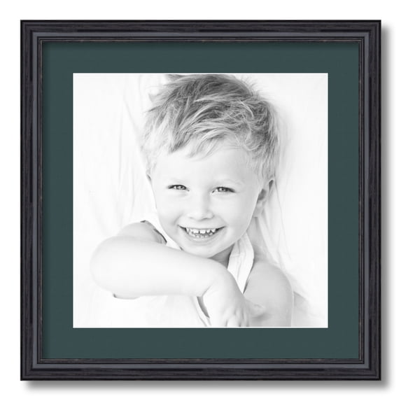 ArtToFrames 18x18 Matted Picture Frame with 14x14 Single Mat Photo Opening Framed in 1.25 Black Stain on Solid Red Oak and 2 Evergreen Mat (FWM-4083-18x18)