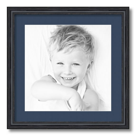 ArtToFrames 18x18 Matted Picture Frame with 14x14 Single Mat Photo Opening Framed in 1.25 Black Stain on Solid Red Oak and 2 Midnight Blue Mat (FWM-4083-18x18)