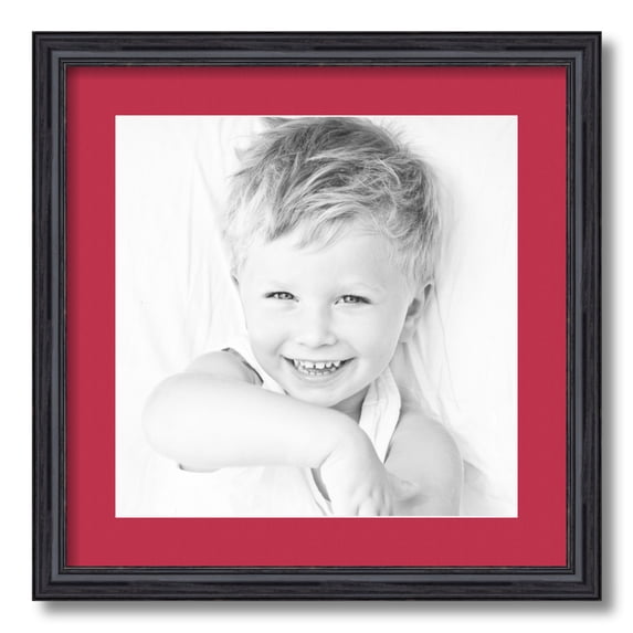ArtToFrames 18x18 Matted Picture Frame with 14x14 Single Mat Photo Opening Framed in 1.25 Black Stain on Solid Red Oak and 2 Rouge Mat (FWM-4083-18x18)