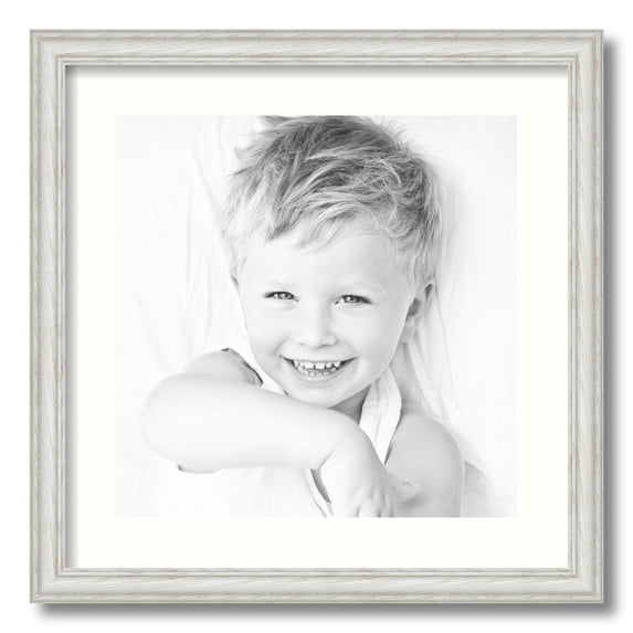 ArtToFrames 18x18" Matted Picture Frame with 14x14" Single Mat Photo Opening Framed in 1.25" Off White Wash on Ash and 2" Porcelain Mat (FWM-4098-18x18)