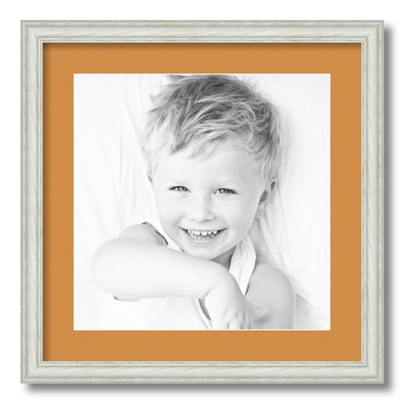 ArtToFrames 18x18 Matted Picture Frame with 14x14 Single Mat Photo Opening Framed in 1.25 Off White Wash on Ash and 2 Amber Mat (FWM-4098-18x18)