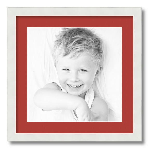ArtToFrames 18x18 Matted Picture Frame with 14x14 Single Mat Photo Opening Framed in 1.25 Satin White Frame and 2 Deep Red Mat (FWM-3966-18x18)