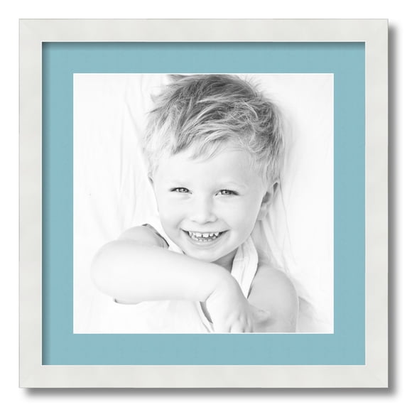 ArtToFrames 18x18" Matted Picture Frame with 14x14" Single Mat Photo Opening Framed in 1.25" Satin White Frame and 2" French Blue Mat (FWM-3966-18x18)