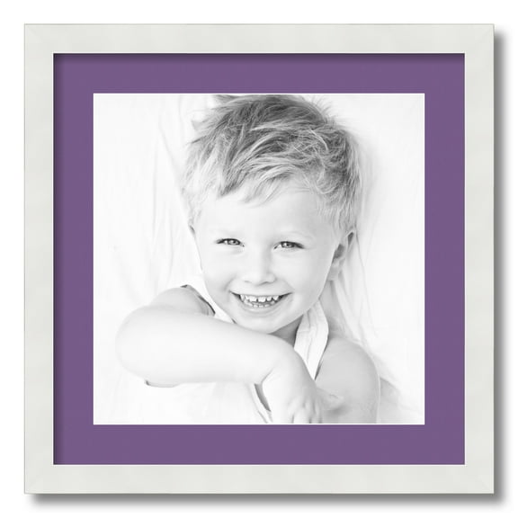 ArtToFrames 18x18" Matted Picture Frame with 14x14" Single Mat Photo Opening Framed in 1.25" Satin White Frame and 2" Grape Mat (FWM-3966-18x18)