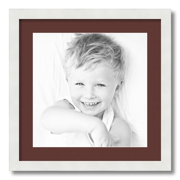 ArtToFrames 18x18 Matted Picture Frame with 14x14 Single Mat Photo Opening Framed in 1.25 Satin White Frame and 2 Maroon Mat (FWM-3966-18x18)