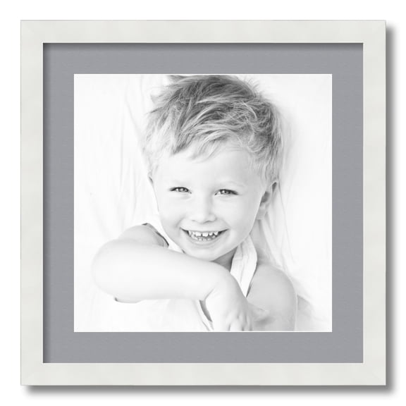 ArtToFrames 18x18 Matted Picture Frame with 14x14 Single Mat Photo Opening Framed in 1.25 Satin White Frame and 2 Silver Mat (FWM-3966-18x18)