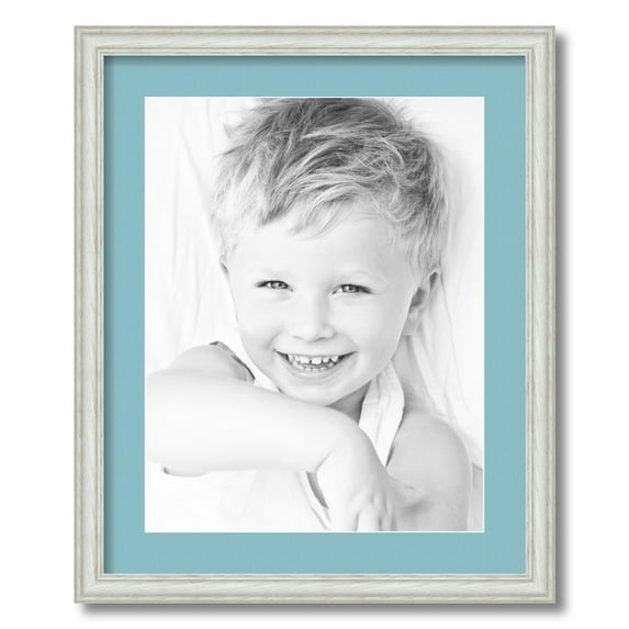 ArtToFrames 18x22" Matted Picture Frame with 14x18" Single Mat Photo Opening Framed in 1.25" Off White Wash on Ash and 2" French Blue Mat (FWM-4098-18x22)