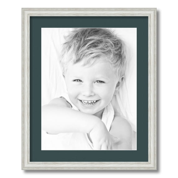 ArtToFrames 18x22 Matted Picture Frame with 14x18 Single Mat Photo Opening Framed in 1.25 Off White Wash on Ash and 2 Evergreen Mat (FWM-4098-18x22)