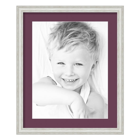 ArtToFrames 18x22" Matted Picture Frame with 14x18" Single Mat Photo Opening Framed in 1.25" Off White Wash on Ash and 2" Ruby Mat (FWM-4098-18x22)