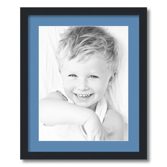 ArtToFrames 18x22 Matted Picture Frame with 14x18 Single Mat Photo Opening Framed in 1.25 Satin Black and 2 Liberty Blue Mat (FWM-3926-18x22)