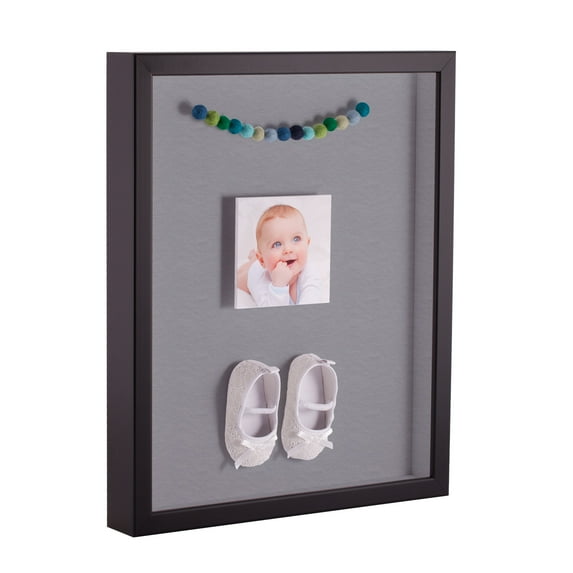 ArtToFrames 18x24 Inch Shadow Box Picture Frame, with a Satin Black Tall 1 Wide Shadowbox frame and Silver Mat Backing (4654)