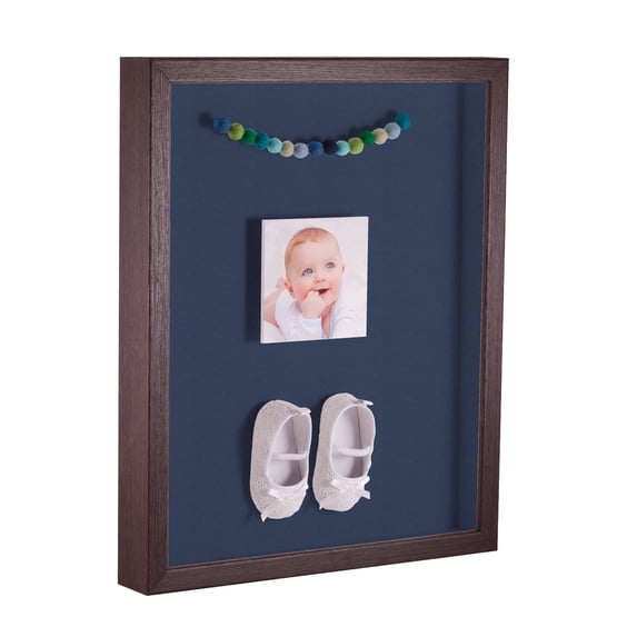 ArtToFrames 18x24 Inch Shadow Box Picture Frame, with a Verlinga Brown 1 Wide Shadowbox frame and Midnight Blue Mat Backing (4656)