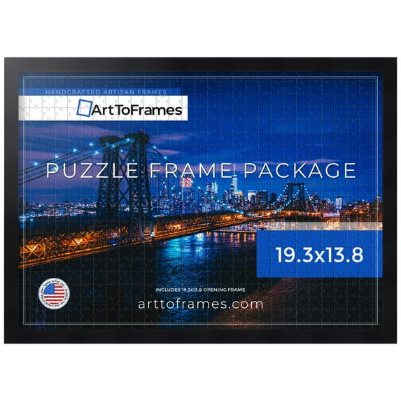 ArtToFrames 19.3x13.8 Inch - 49x35 CM Black Puzzle Frame for 500 piece Puzzles.0.75 Inch Custom Wood Puzzle Frames, Satin Black Tall - Comes with Regular Glass