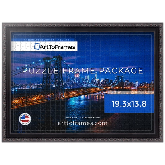 ArtToFrames 19.3x13.8 Inch - 49x35 CM Black Puzzle Frame for 500 piece Puzzles.1.25 Inch Custom Wood Puzzle Frames, Black with Beads - Comes with Regular Glass