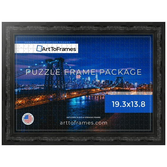 ArtToFrames 19.3x13.8 Inch - 49x35 CM Black Puzzle Frame for 500 piece Puzzles.1.75 Inch Custom Wood Puzzle Frames, Matte Black - Comes with Regular Glass