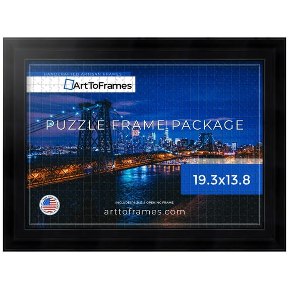 ArtToFrames 19.3x13.8 Inch - 49x35 CM Black Puzzle Frame for 500 piece Puzzles.1.88 Inch Custom Wood Puzzle Frames, Black Matte Reverse - Comes with Regular Glass
