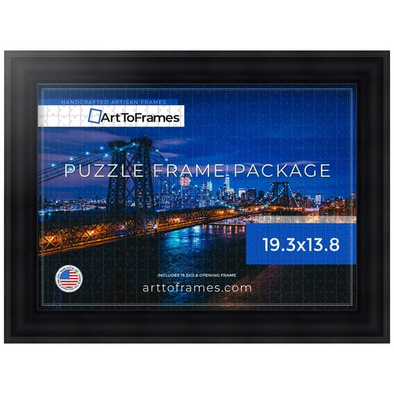 ArtToFrames 19.3x13.8 Inch - 49x35 CM Black Puzzle Frame for 500 piece Puzzles.2.00 Inch Custom Wood Puzzle Frames, Satin Black Reverse Step - Comes with Regular Glass